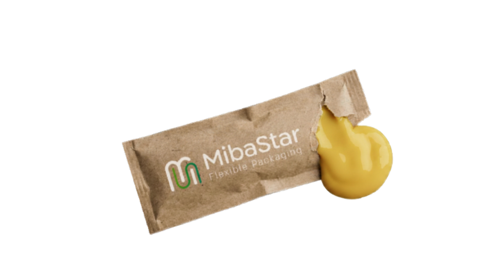 MibaStar Kraft paper sachet filled with a creamy sauce